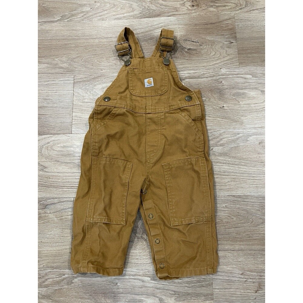 Carhartt Brown Canvas Bib Overalls Double Knee Baby Size 8m Months